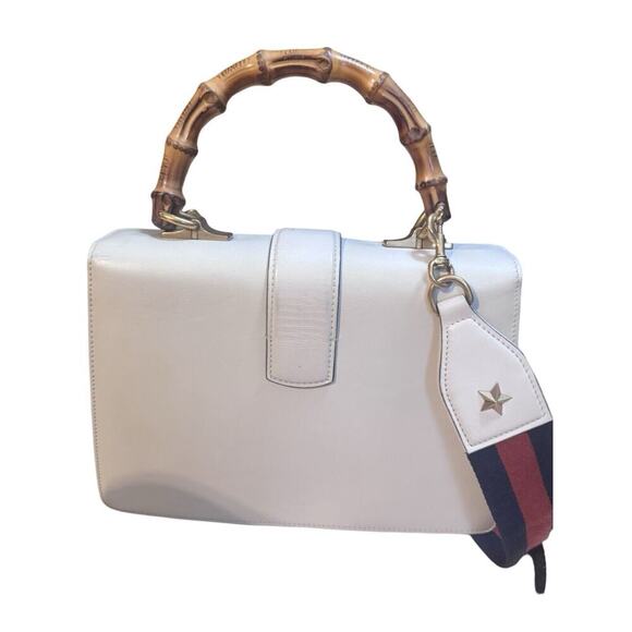 Calfskin Bamboo Web Medium Dionysus Top Handle Bag White Blue Hibiscus Red - Picture 5 of 16